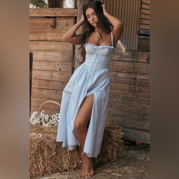 House of CB Jaime soft blue cotton broderie Anglais midi sundress - Picture 5 of 16